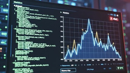 Monitoring server codes running on computer screen showing metrics