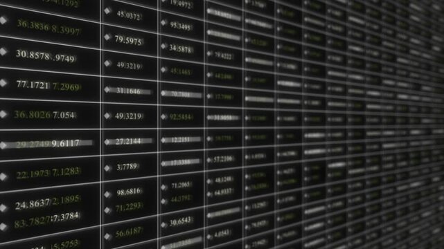 colourful stock command centre with dynamic profit and loss grid display showing live price scanners across global markets hi tech background