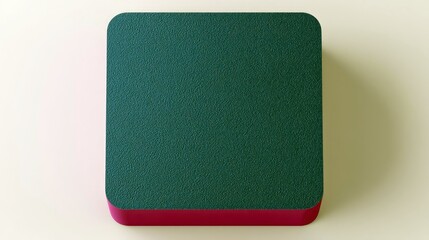 A green textured square with rounded corners, resting on a beige surface, casting a shadow.