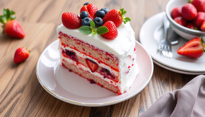 Strawberry Birthday Cake with Fresh Berry Topping
