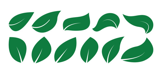 Set of 10 Green Leaves Icon and Logo Elements | Simple Nature, Eco, Organic, and Plant Vector Graphics Collection