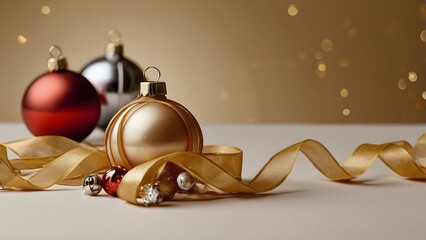 Golden Ribbon Frame Holiday ,Backgroundgolden christmas balls with ribbon