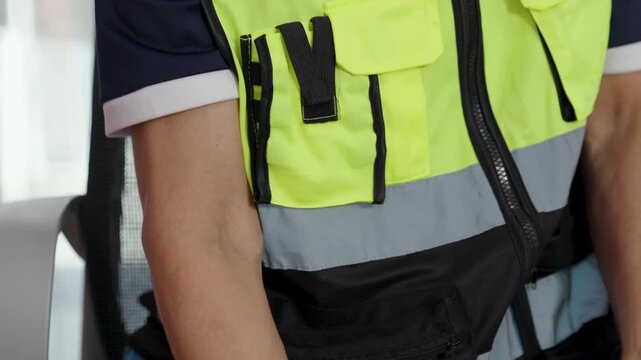 Close-up, Male worker uses wireless barcode reader to read barcode with red laser light to check the accuracy of barcode. Logistics, Import Export.