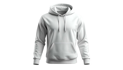 A blank, white hoodie against a black background, showcasing the apparel's front view