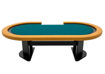 Oval poker table with green felt and wood trim isolated on transparent background