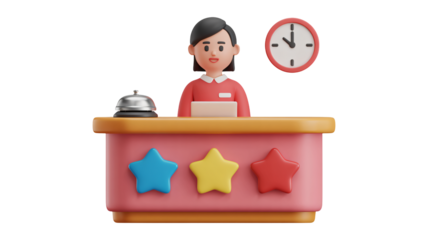 Hotel receptionist ready to assist guests with a friendly smile today