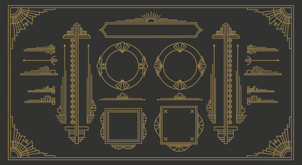Elegant Art Deco Frames and Borders Collection in Gold.