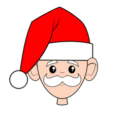 Boy with a white Moustache wearing a Christmas Santa hat clip art