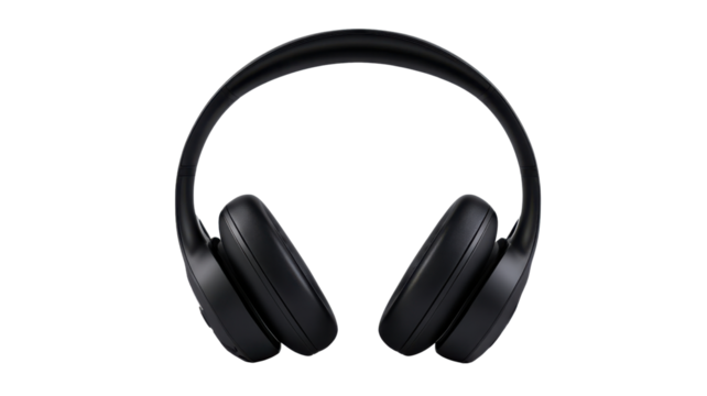 Black wireless headphones providing clear audio entertainment, listening to digital music with modern technology on a transparent background