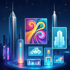 Obraz premium abstract business marketing concept with city skyline by AI