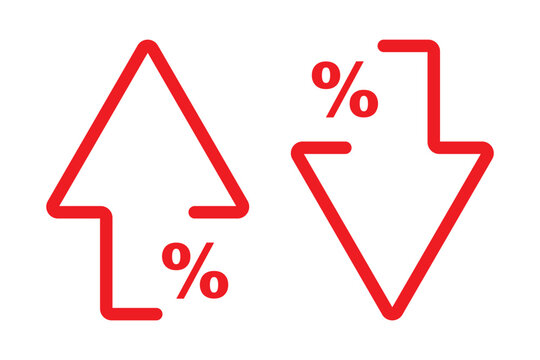 Percent arrow up and down icon isolated on white background. Percentage growth and decline sign symbol