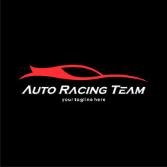 Auto Racing Team Logo Vector - Red Sport Car Silhouette Emblem, Modern Motorsport Badge Design for Automotive Branding