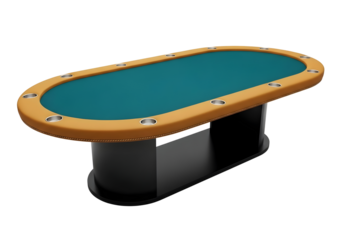 Oval poker table with green felt and wood trim isolated on transparent background