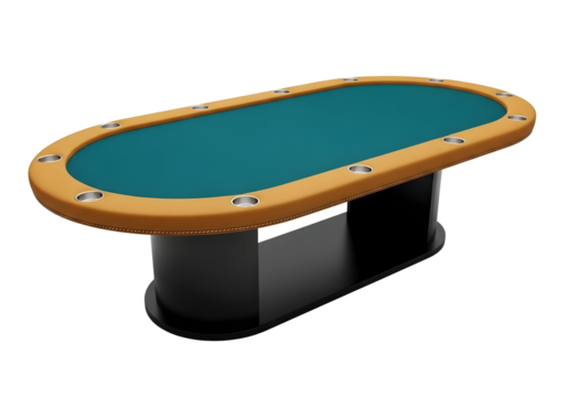 Oval poker table with green felt and wood trim isolated on transparent background