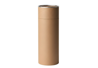 Tall cardboard tube with metal lid isolated on transparent background