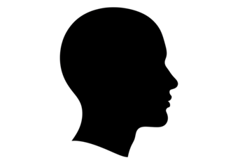 Black silhouette of a human head profile isolated on transparent background