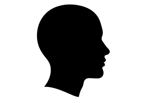 Black silhouette of a human head profile isolated on transparent background