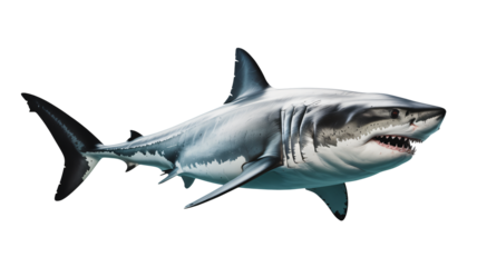 Powerful great white shark showing teeth, perfect for marine concepts