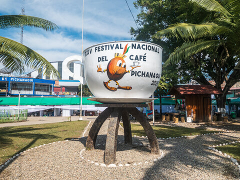 Large Coffee Cup at Pichanaki Main Square, Chanchamayo - Junin, Peru