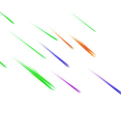 Colorful light streaks falling down isolated on transparent background