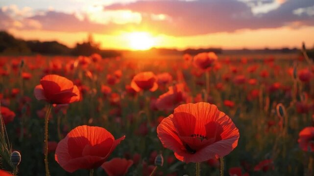 ANZAC Day Red Poppies at Sunset