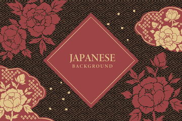 Japanese vintage peony flowers background illustration