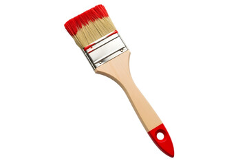 Paintbrush with red paint on bristles isolated on transparent background