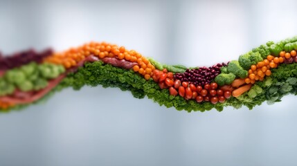 A vibrant arrangement of fresh vegetables in a wave-like formation, showcasing a variety of colors and textures.