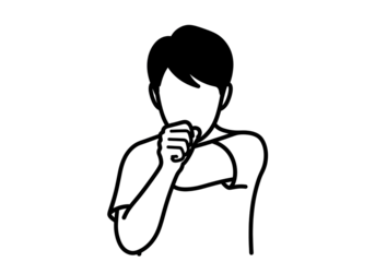 Person coughing into elbow isolated on transparent background