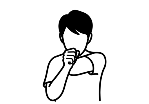 Person coughing into elbow isolated on transparent background