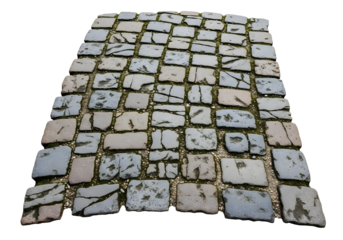 Cracked gray cobblestone pavement texture isolated on transparent background