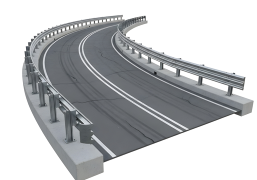 Curving highway overpass with guardrails isolated on transparent background