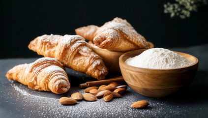 Delicious Croissants with Flour, Nuts, and Spices
