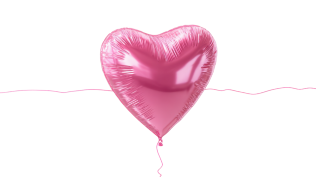 Pink heart shaped shiny foil balloon floating, symbolizing love, romance, celebration, and affection with transparent background