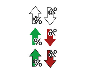 Data trend icons showing positive and negative change. Upward green arrows signify increase, while downward red arrows represent decrease.
