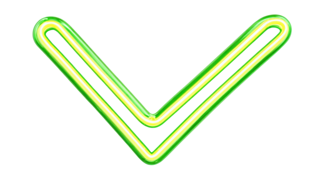Green neon arrow pointing down, indicating download, direction, navigation, or scrolling with glowing light effect