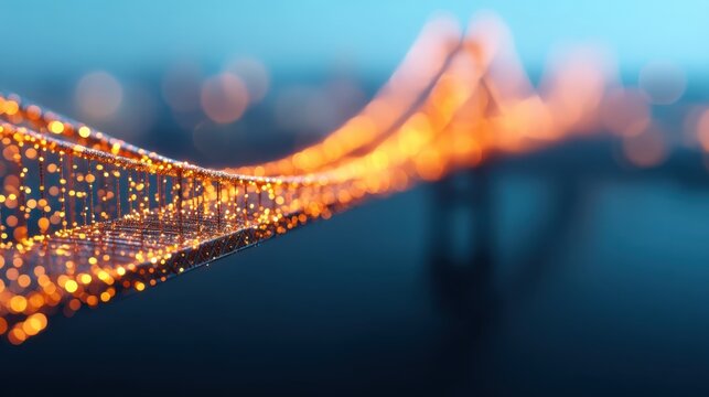 A beautifully lit bridge glows against a blurred city backdrop, showcasing vibrant bokeh effects and illuminating the night. - Powered by Adobe