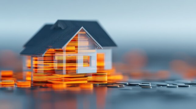 A miniature house model illuminated with glowing lines, symbolizing innovation and technology in home design.