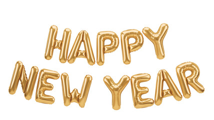 Golden happy new year balloons isolated on transparent background