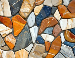 Mosaic Multicolored polished stones, tight fitting pattern