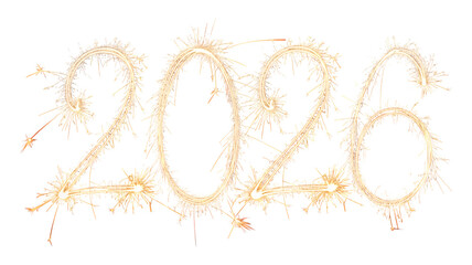 Sparkler number 2026 isolated on transparent background
