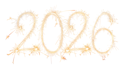 Sparkler number 2026 isolated on transparent background