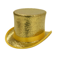 Sparkling gold sequin top hat isolated on transparent background
