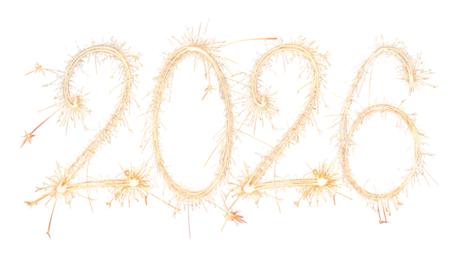 Sparkler number 2026 isolated on transparent background