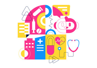 Robotic For Healthcare Illustration Featuring Robots Used In Medicine With AI Integration, Modern Hospital Innovation, and Advanced Health Technology