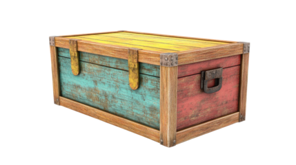 Colorful Wooden Treasure Chest isolated on a transparent background