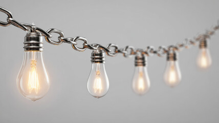 Silver chain connecting multiple lightbulbs symbolizing collaborative innovation