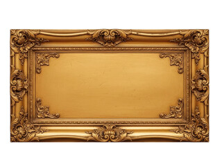 Ornate antique golden picture frame with elaborate baroque carving, isolated on transparent background for easy copy space