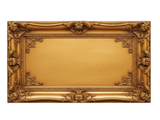 Ornate antique golden picture frame with elaborate baroque carving, isolated on transparent background for easy copy space