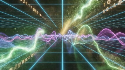 Abstract digital data visualization with binary code and wave patterns for technology concept design - Powered by Adobe